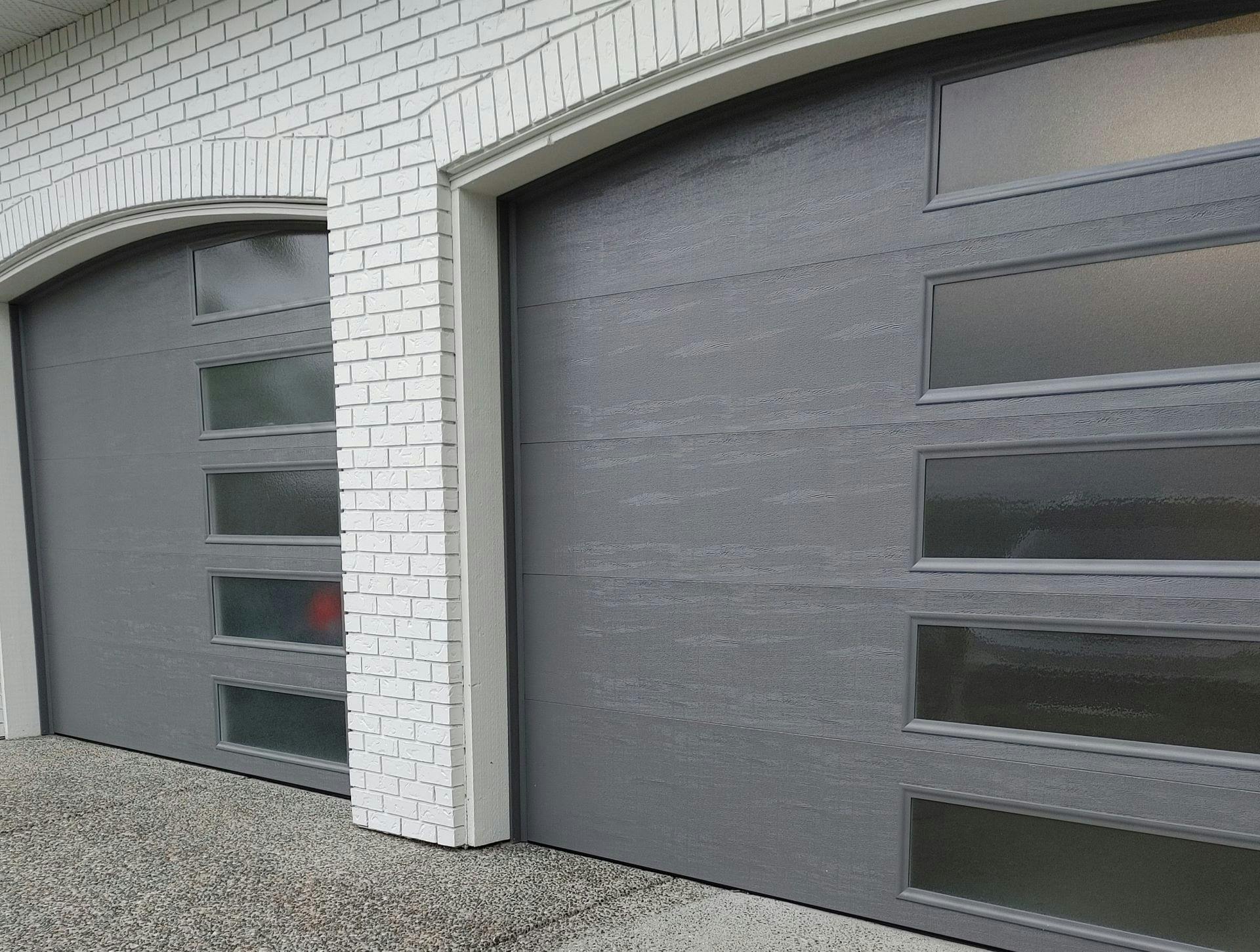 gray garage door with frosted glass
