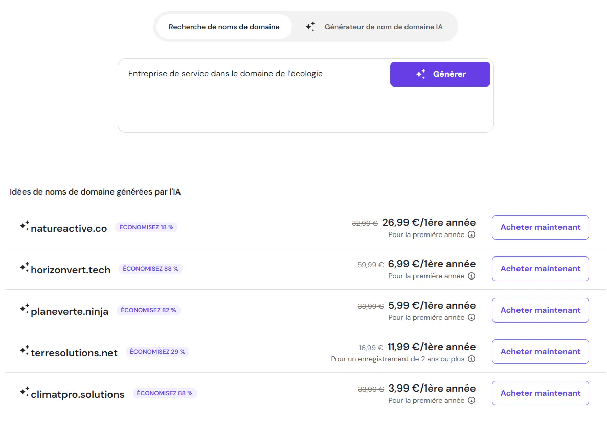 Génération IA noms de domaine