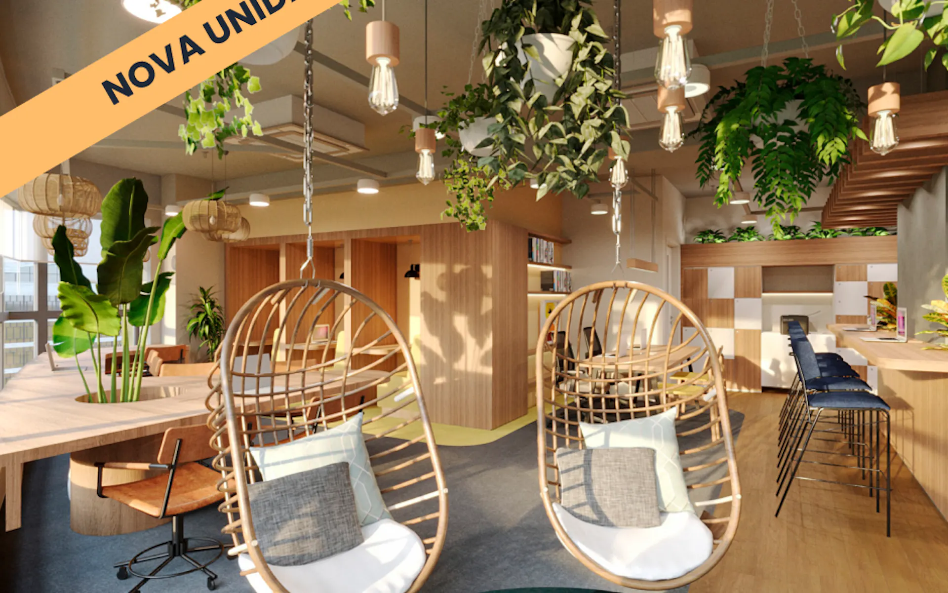 Foto do coworking da unidade Santos