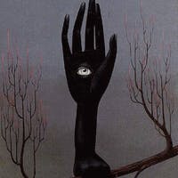 A black hand with an eye in the middle of it. 