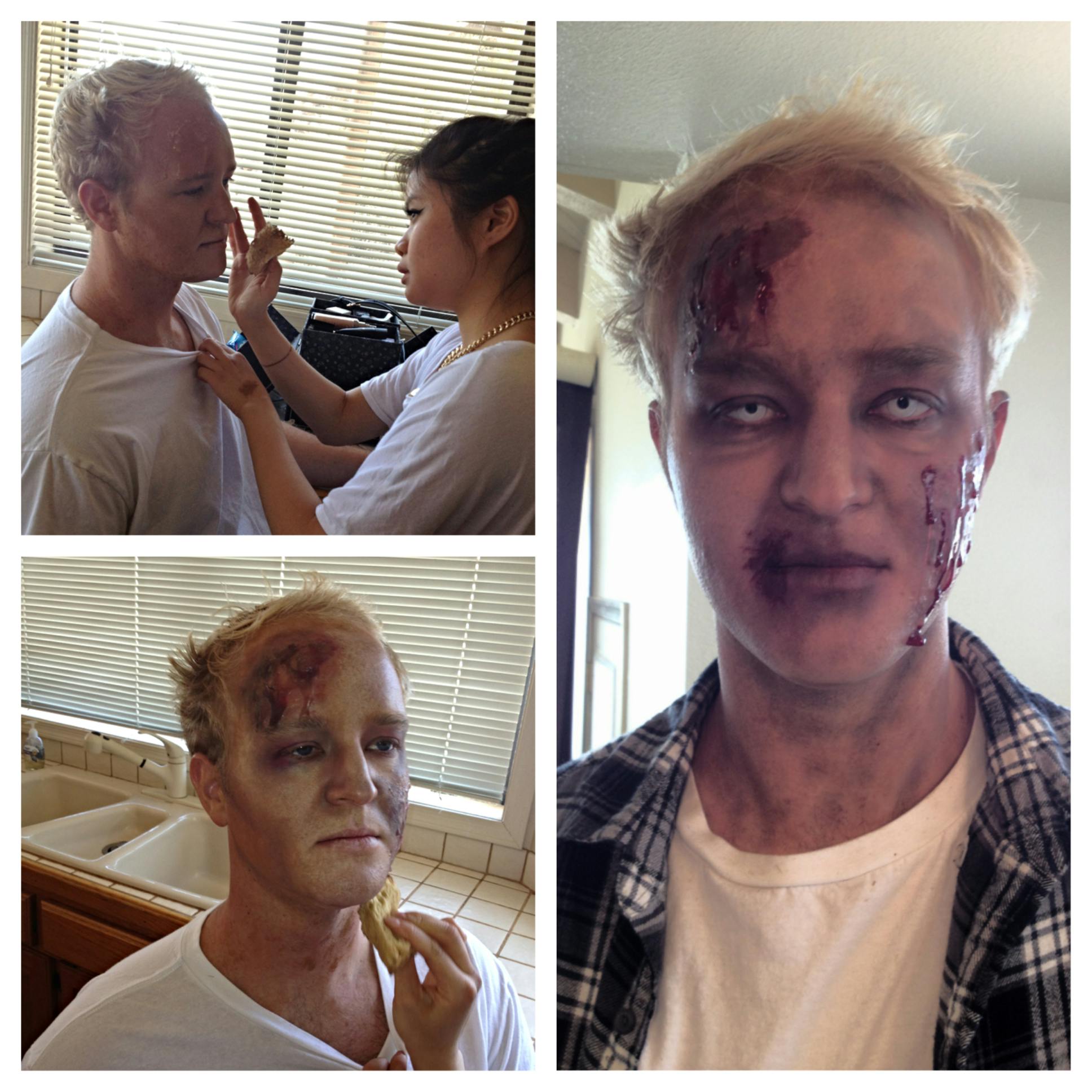 The lead zombie getting makeup