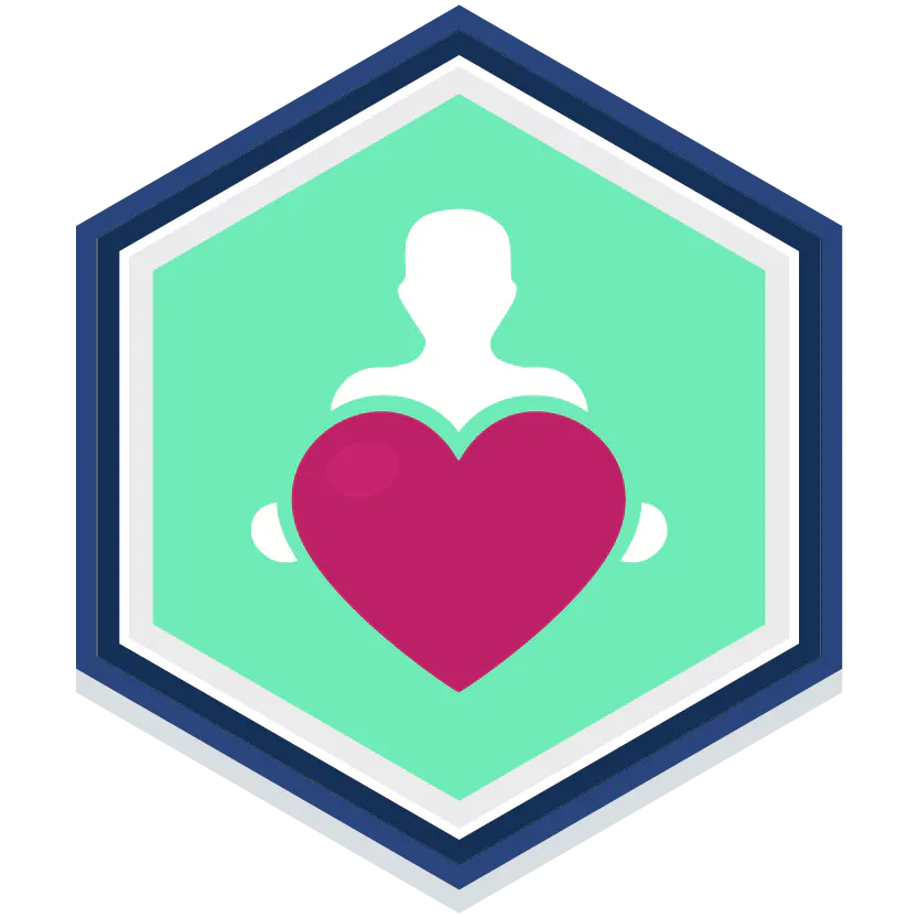 Icon of a man holding a heart with a aquamarine background.