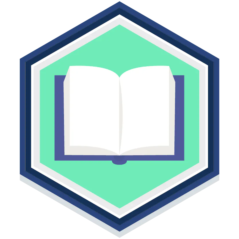 Icon of a book with a aquamarine background.