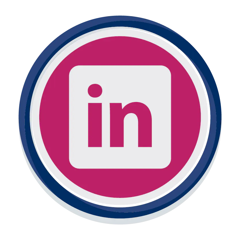 LinkedIn logo on a pink background.