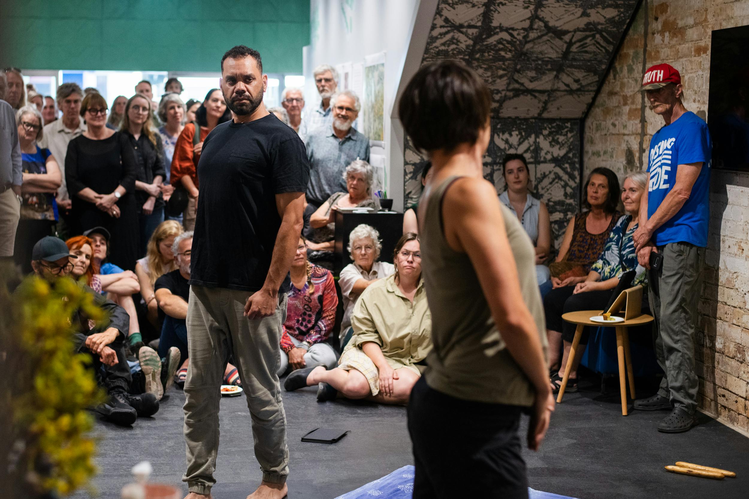 Tess Eckert and Mitch King performing at Tracing the Past, Shaping the Future exhibition opening