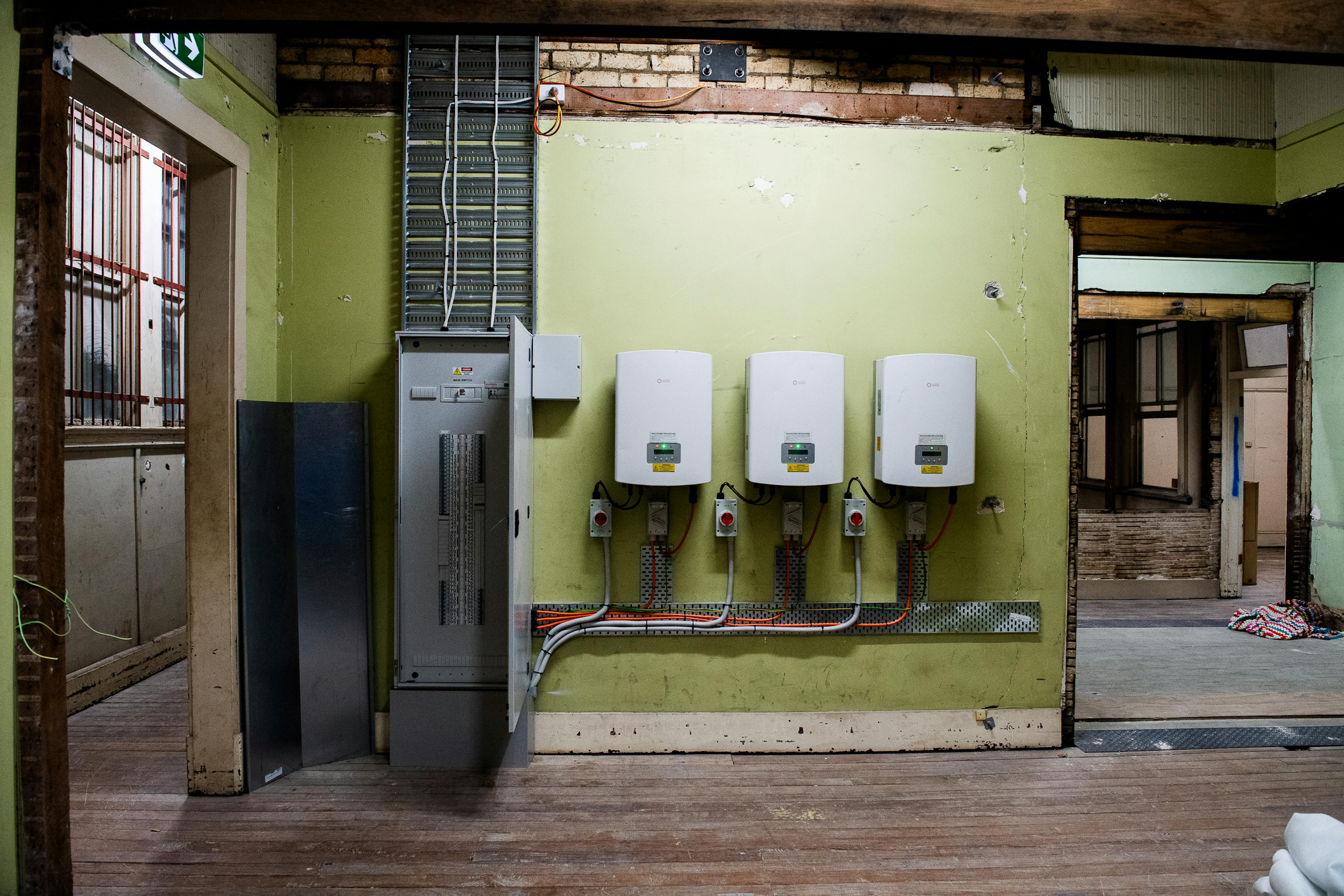 A building interior under reconstruction to make it flood resilient.