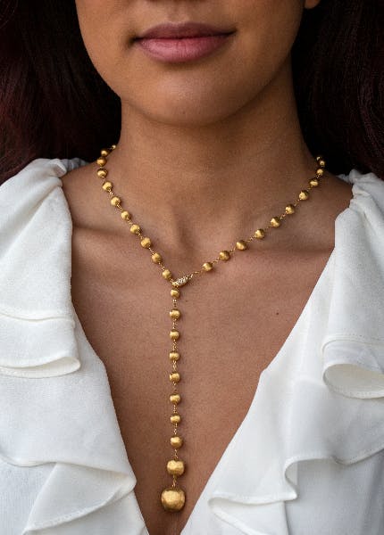 Marco Bicego Africa Yellow Gold Satin Bead and Diamond Lariat Necklace