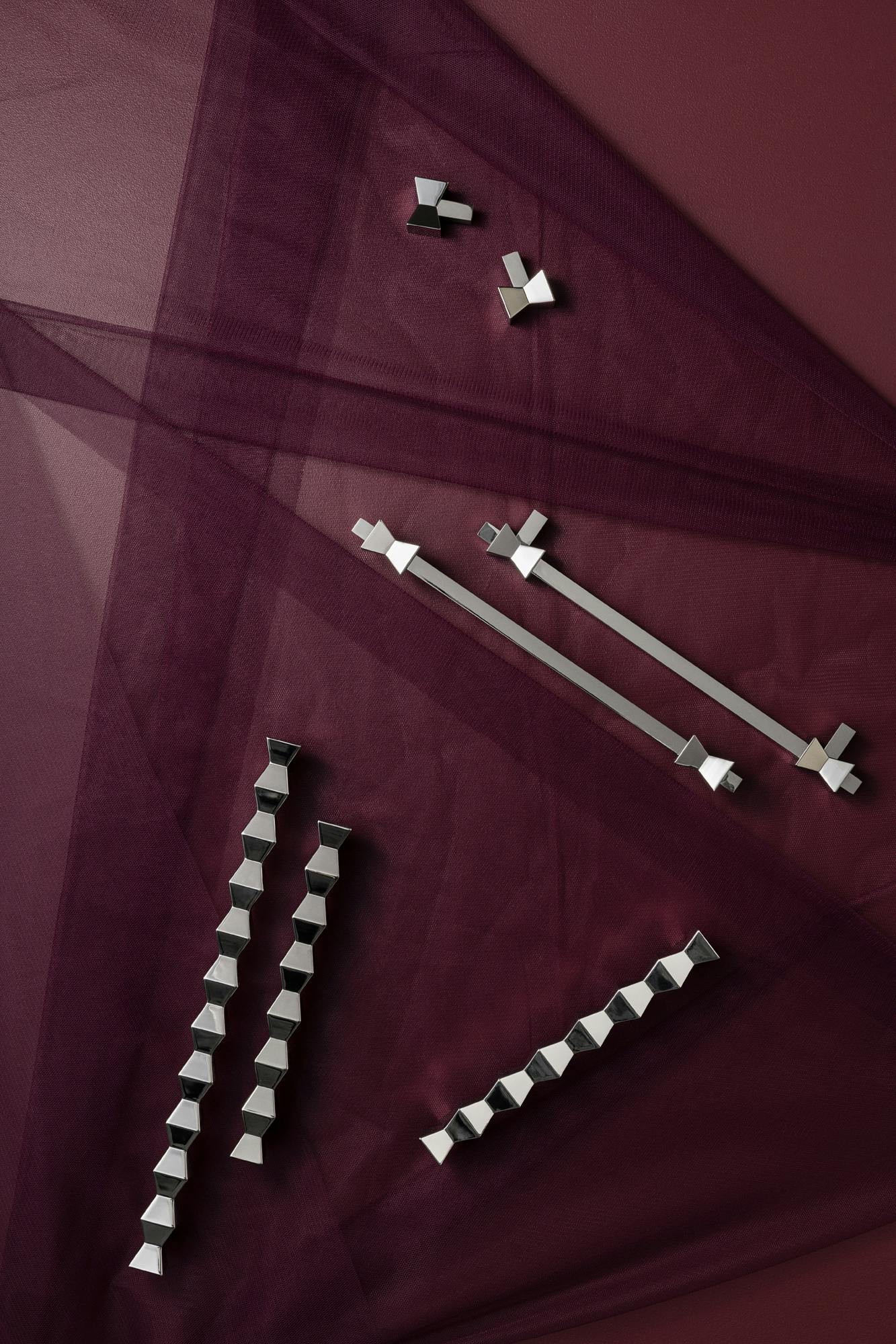 Lo and Co forma nickel handles on a purple ground with mesh material