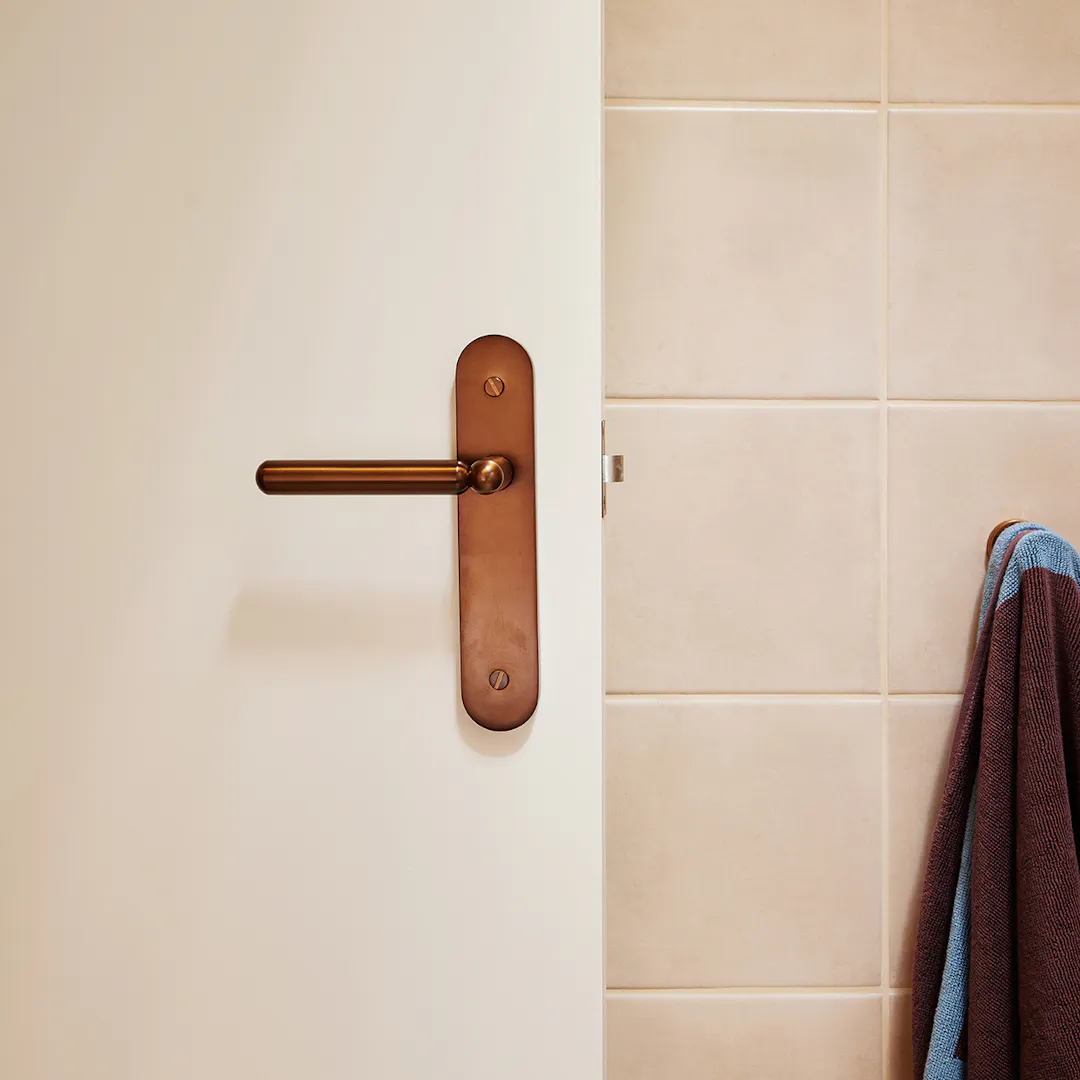 Bathroom with bronze Lo and Co handle door lever