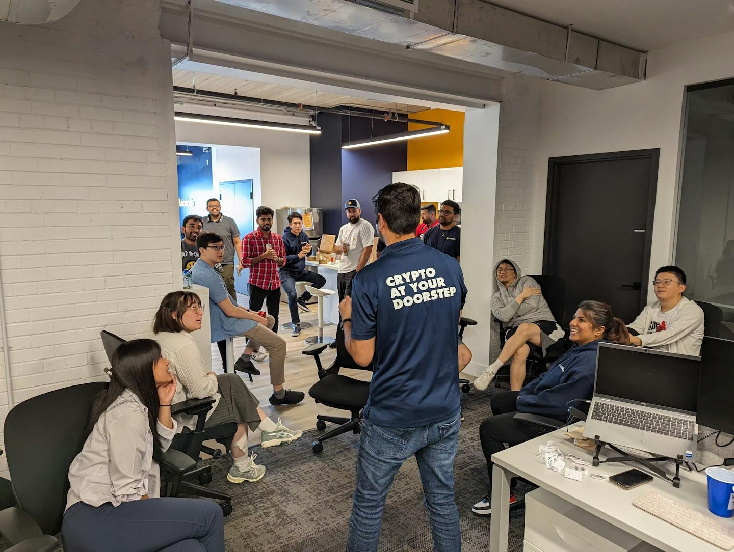 Employees playing charades in a social event