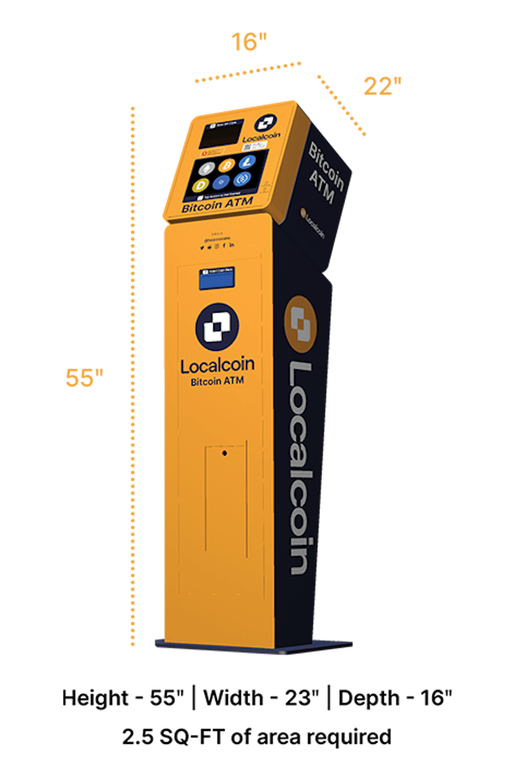 Bitcoin ATM with its dimensions