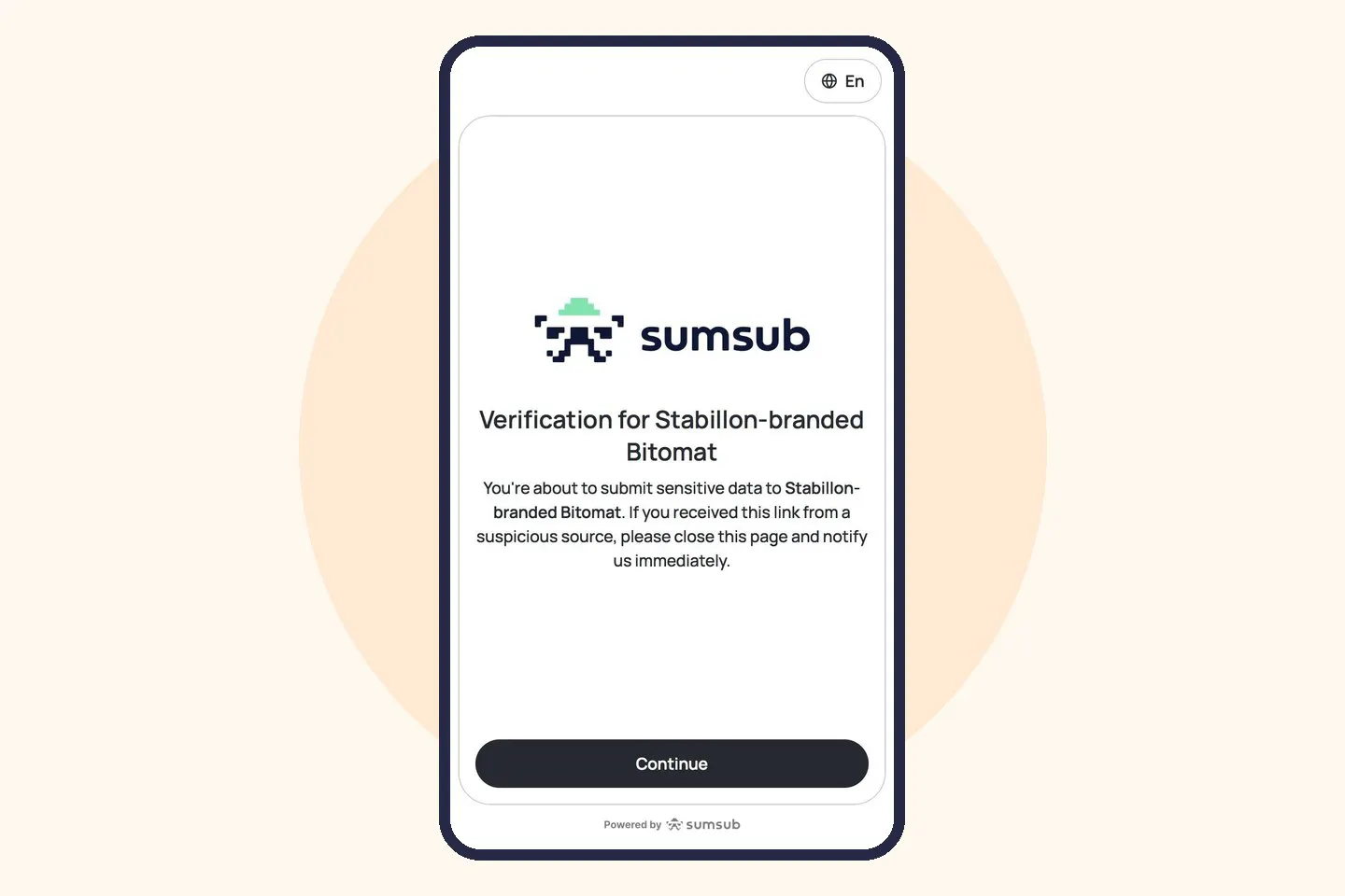 Verification welcome screen with Continue button