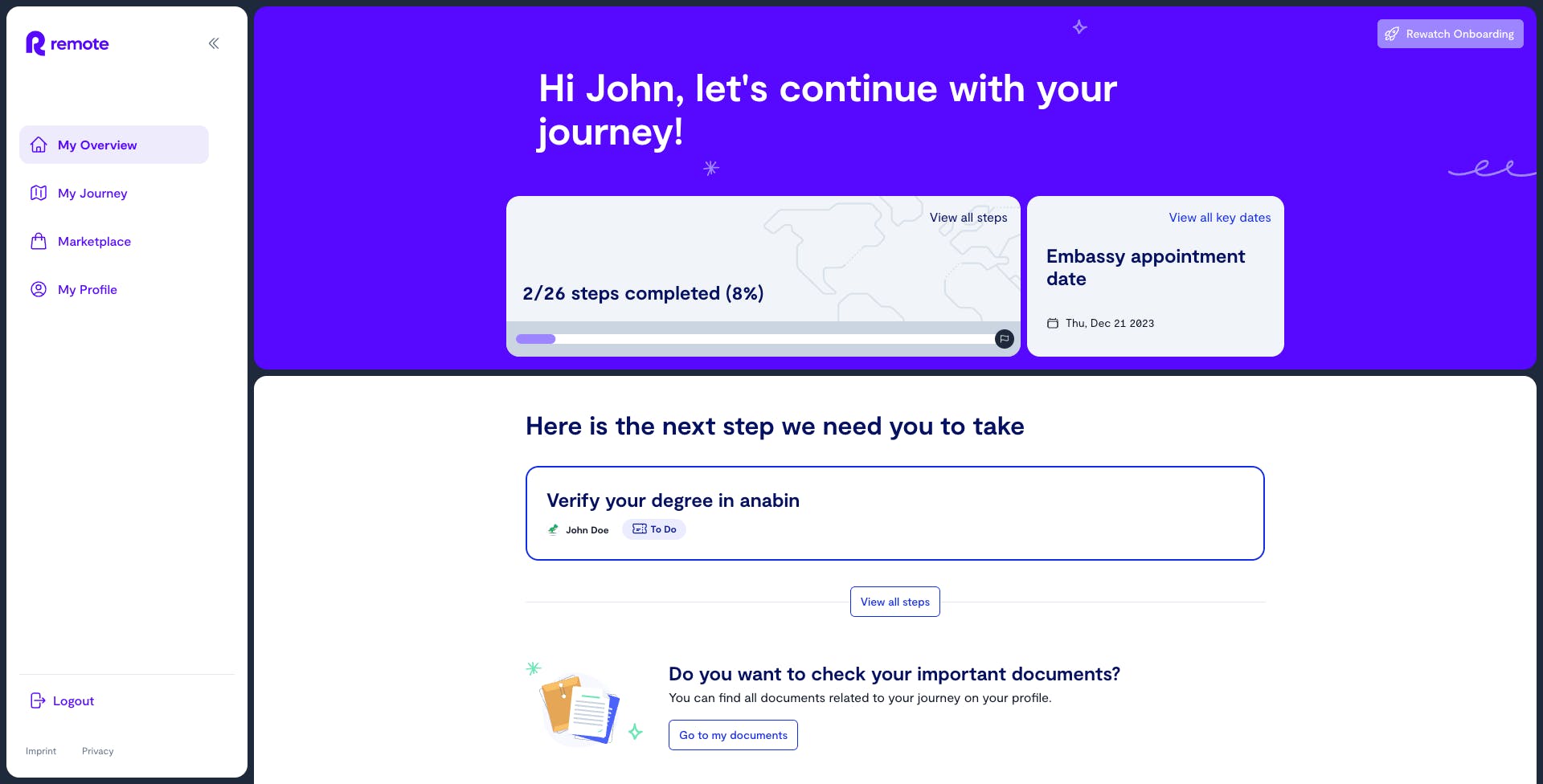 Localyze Talent Experience dashboard showing custom branding with blue and purple.