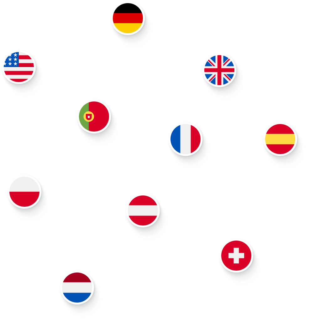 Eleven country flags representing countries where Localyze operates arranged in a random order