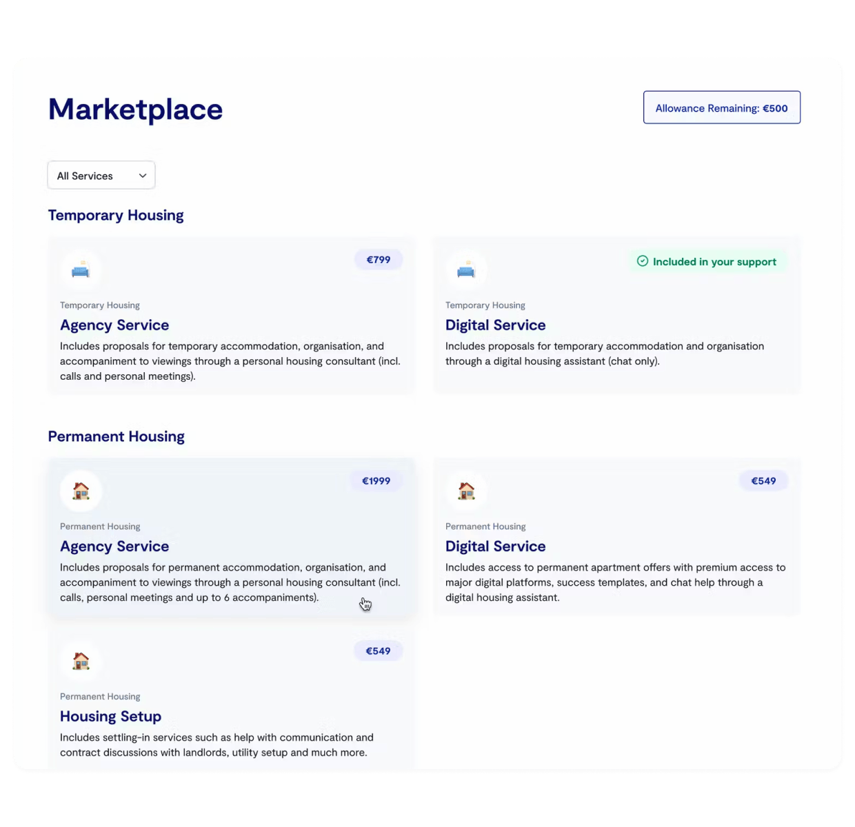digital marketplace listing available service options