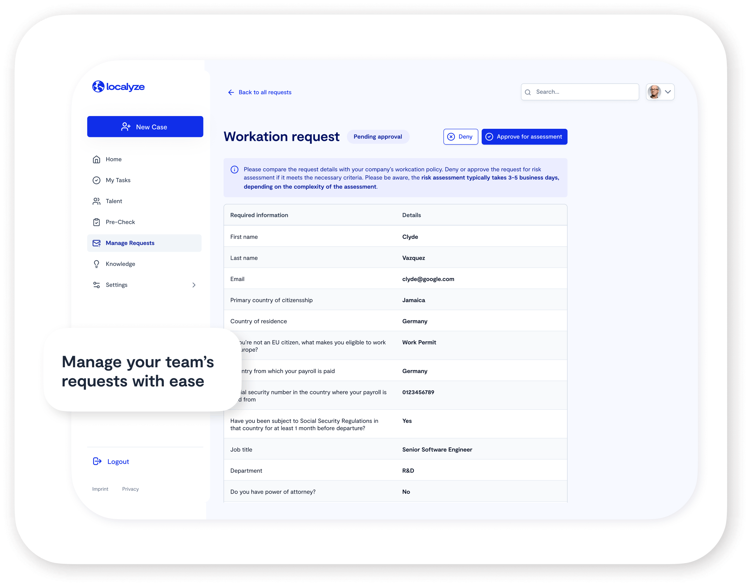 Manage your team's workations requests with ease