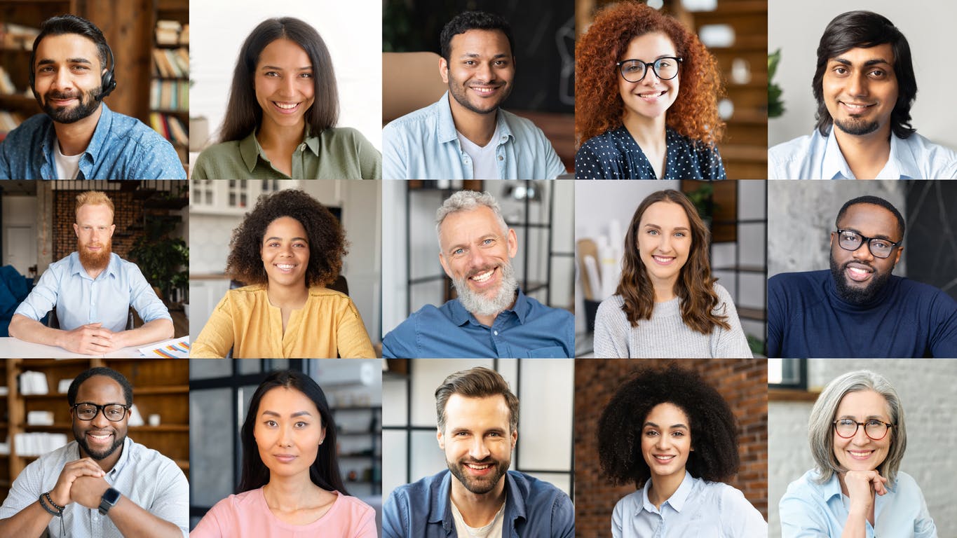 a diverse group of co-workers joins together for a video call