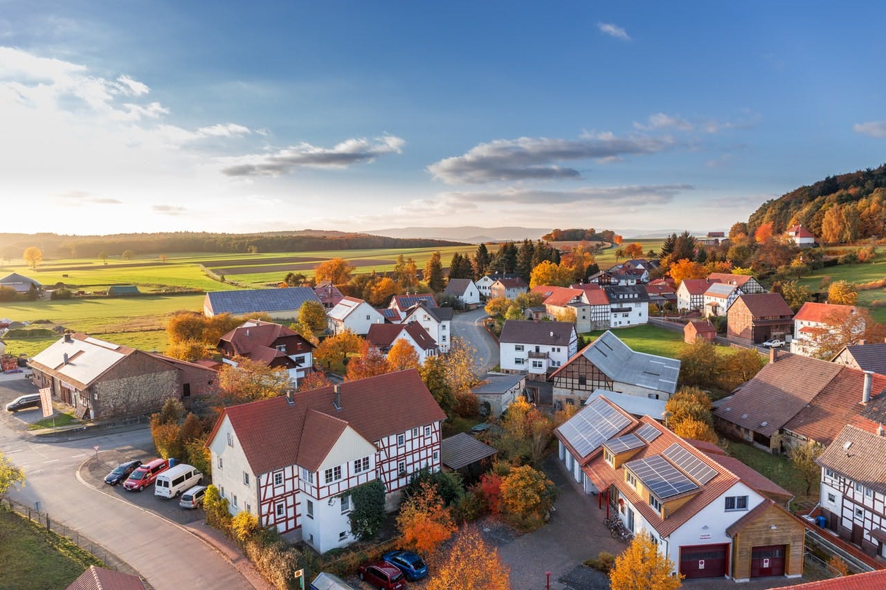 high angle view of a small village