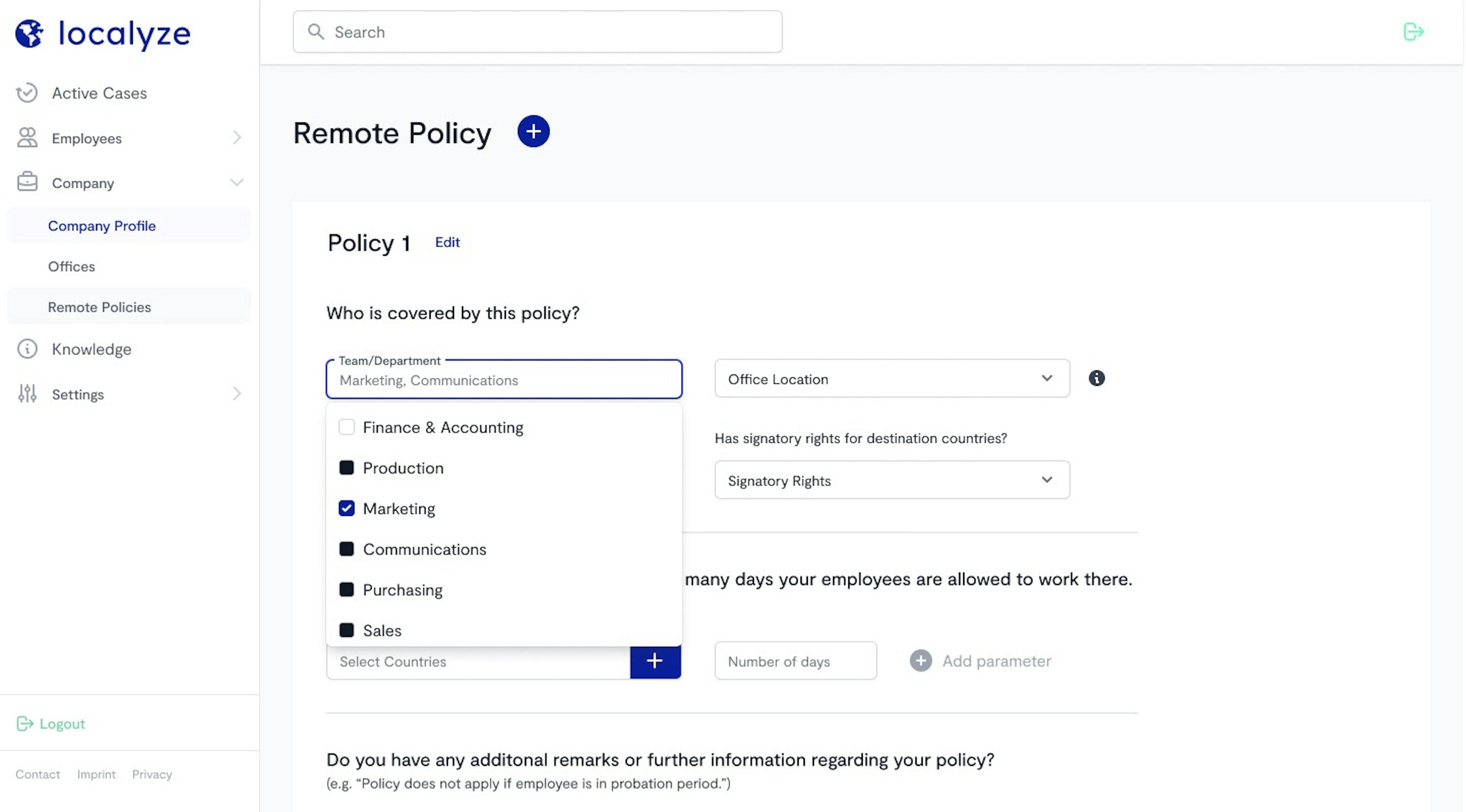 create a remote policy with Localyze