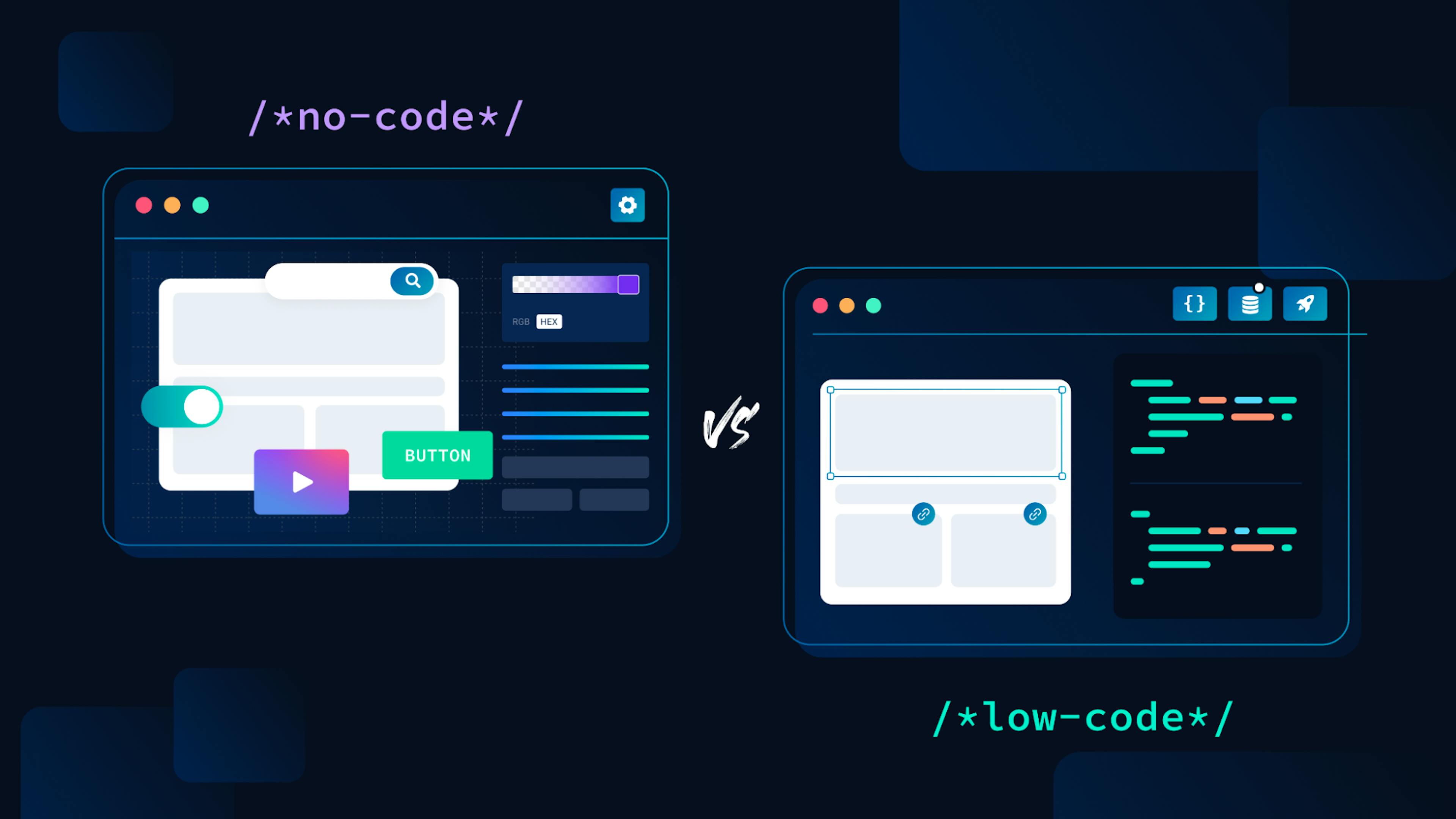 Cover image showing no code vs low code