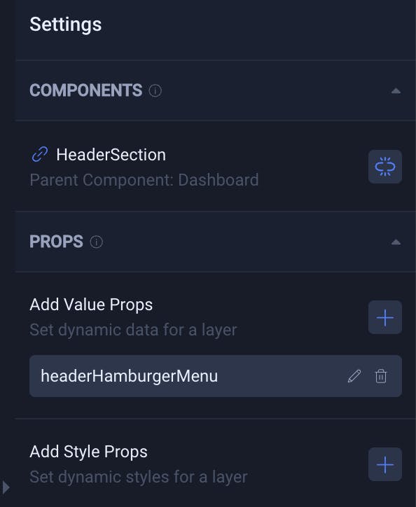 Image of the components settings inside the Locofy Builder