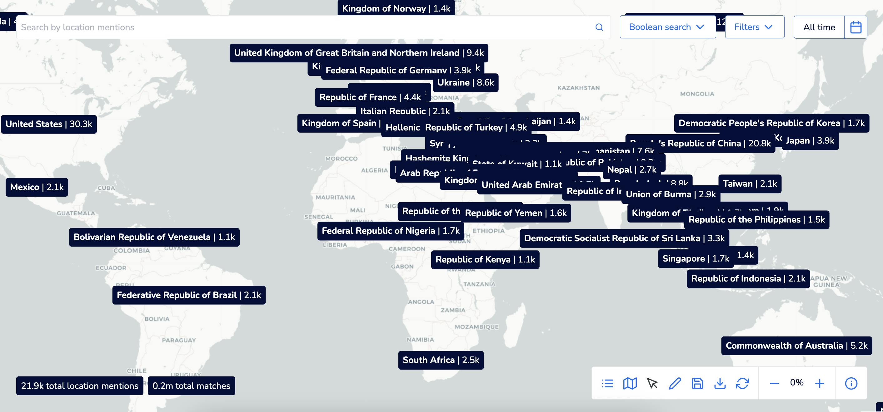 Top mentioned locations in online content during the May 2025 escalation, as detected across public sources.