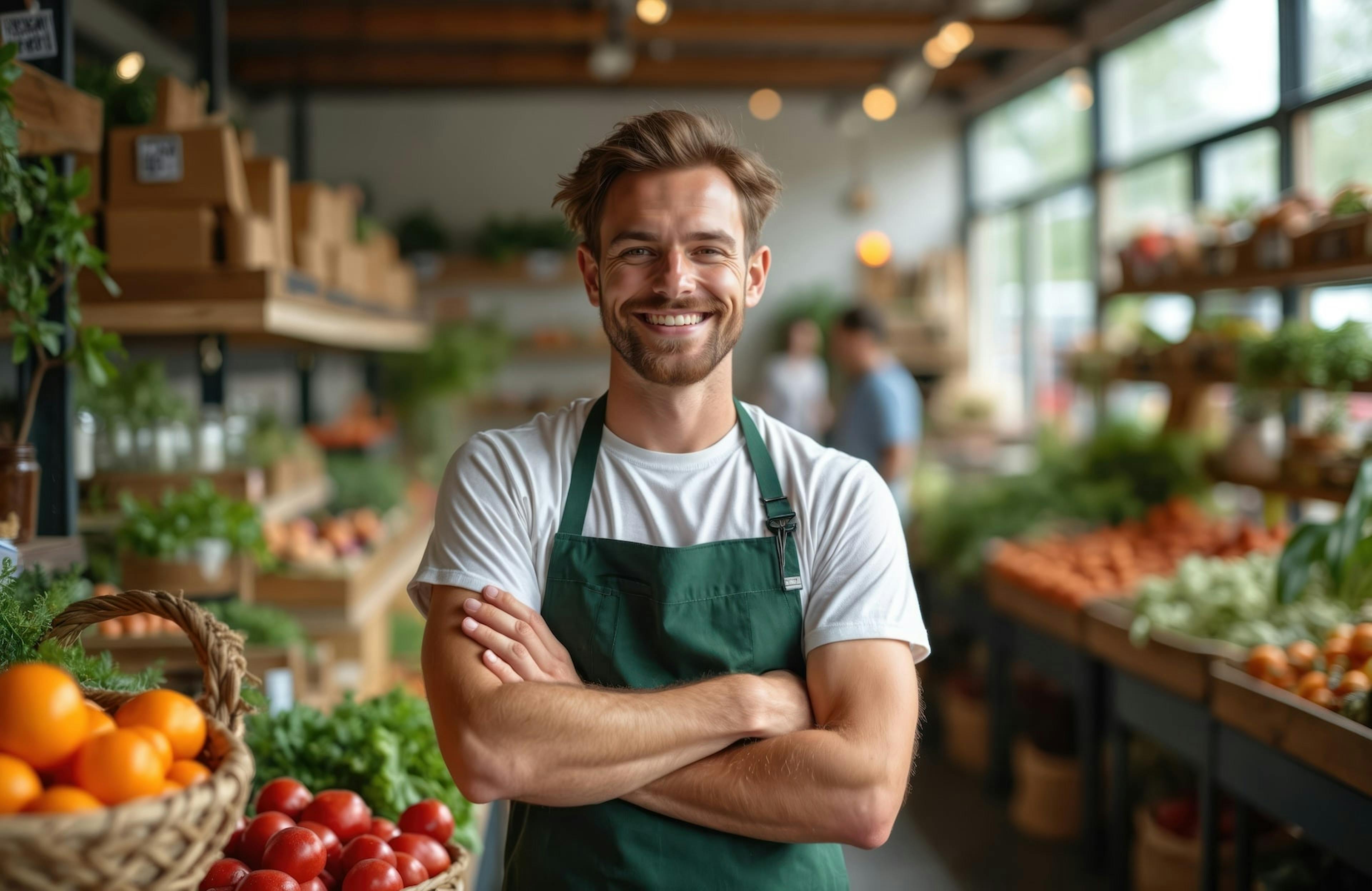 Smiling employee of a grocery store