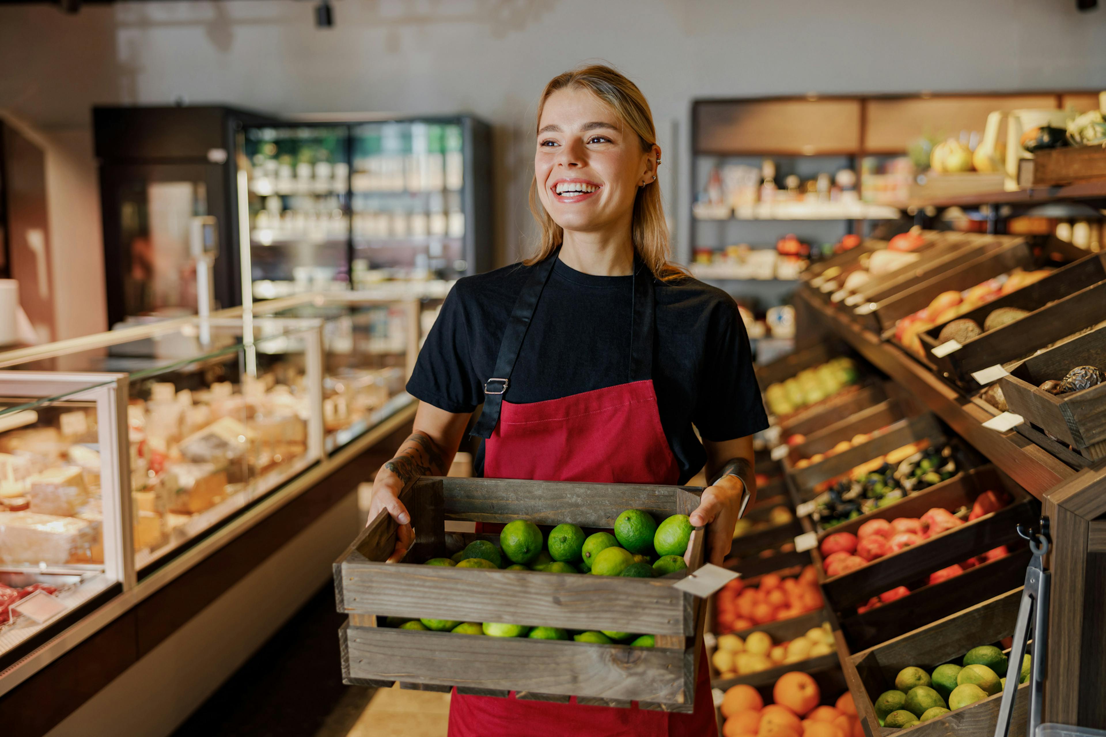 happy grocery store employee