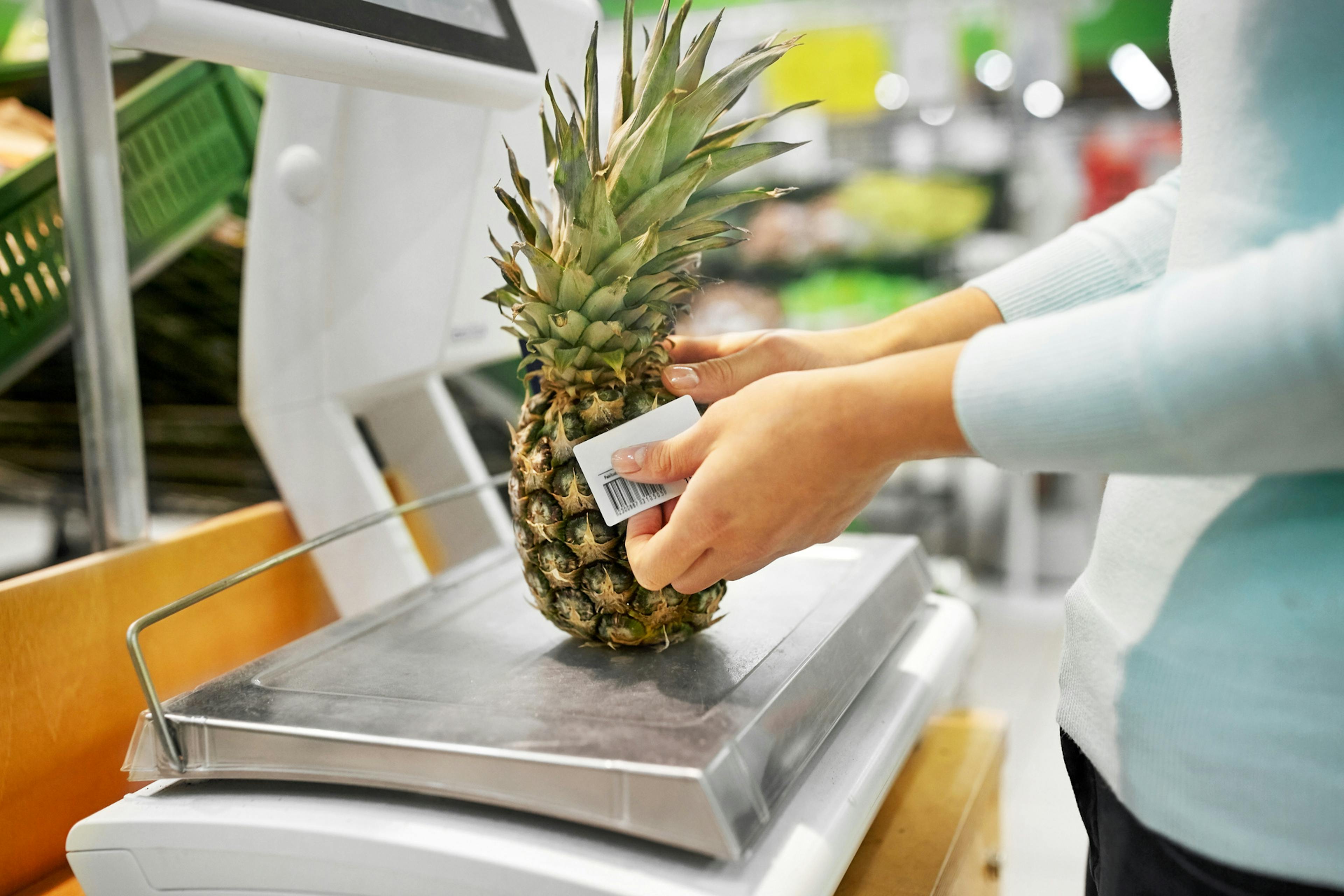 grocery tag on pineapple