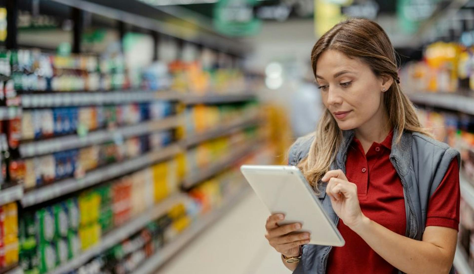 Store Employee on Tablet in Aisle