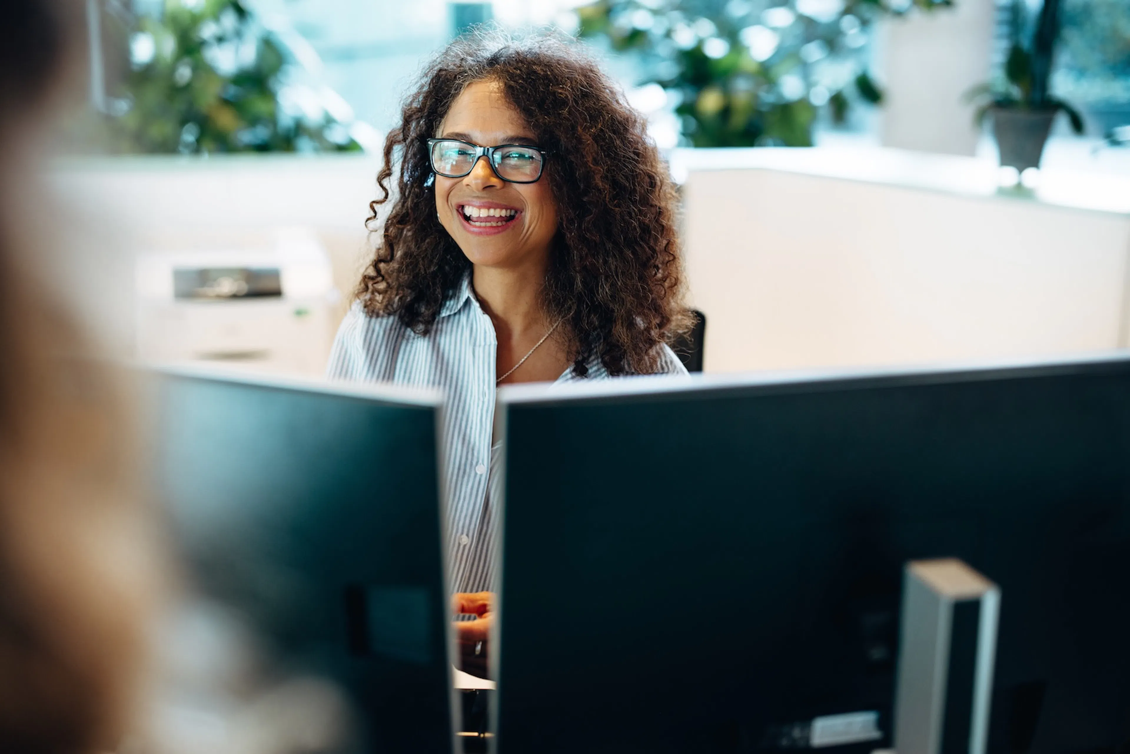 woman using logile at work