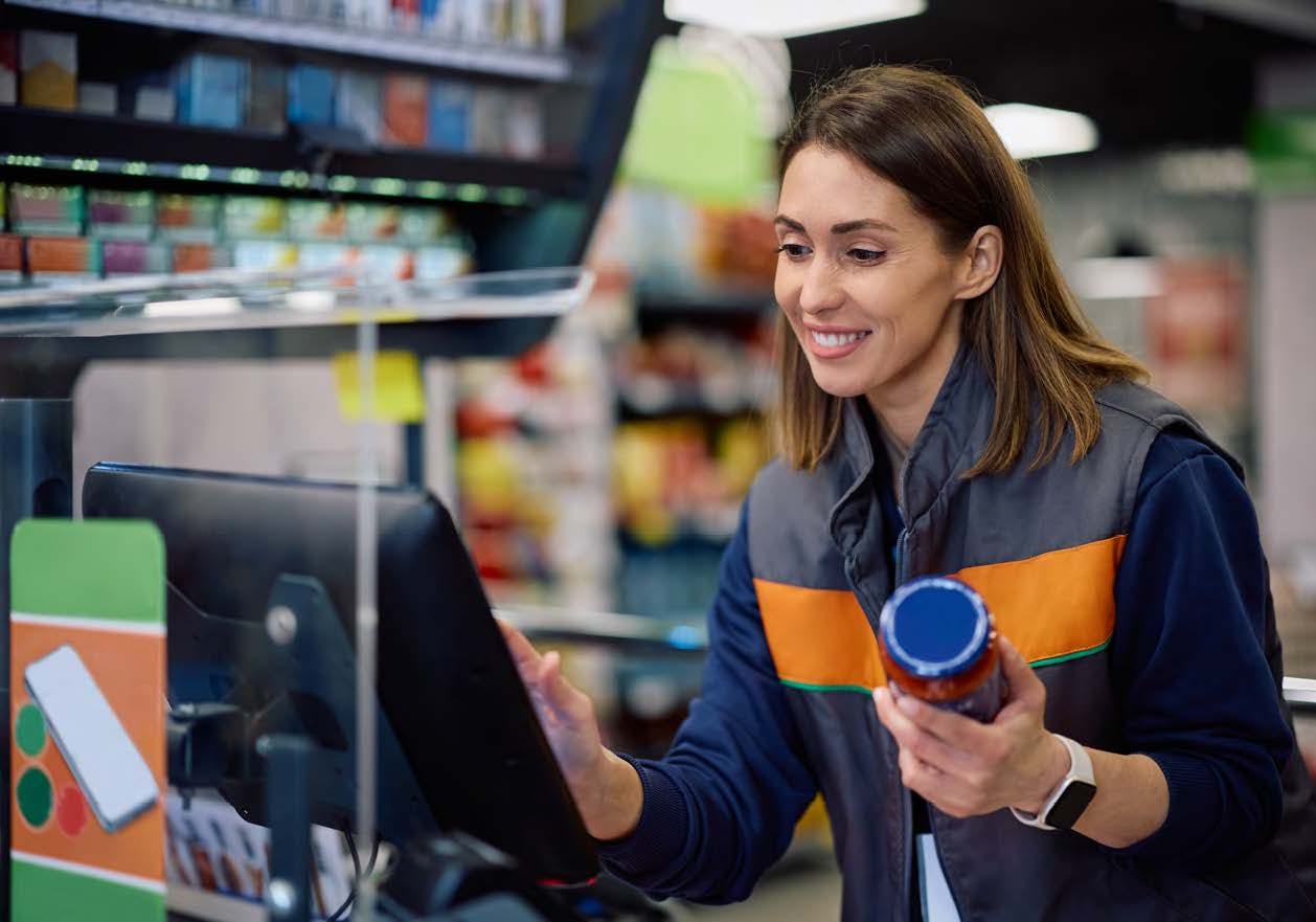 Employee ringing out products