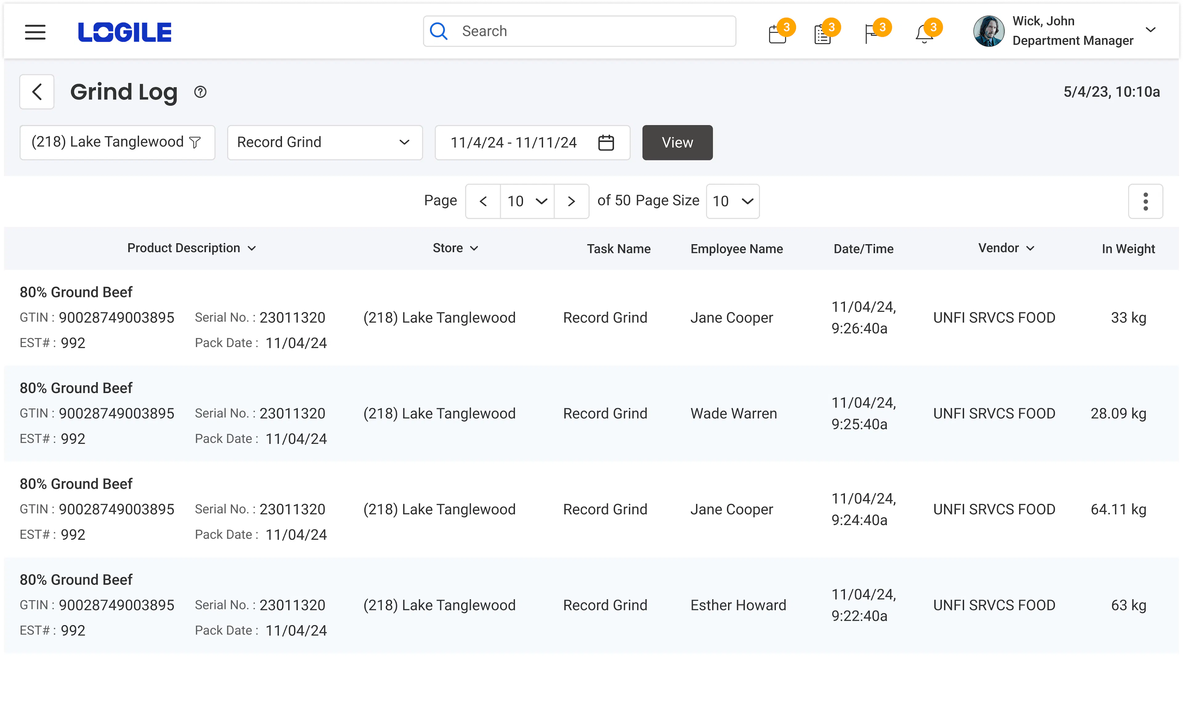 Grind Log Management Dashboard