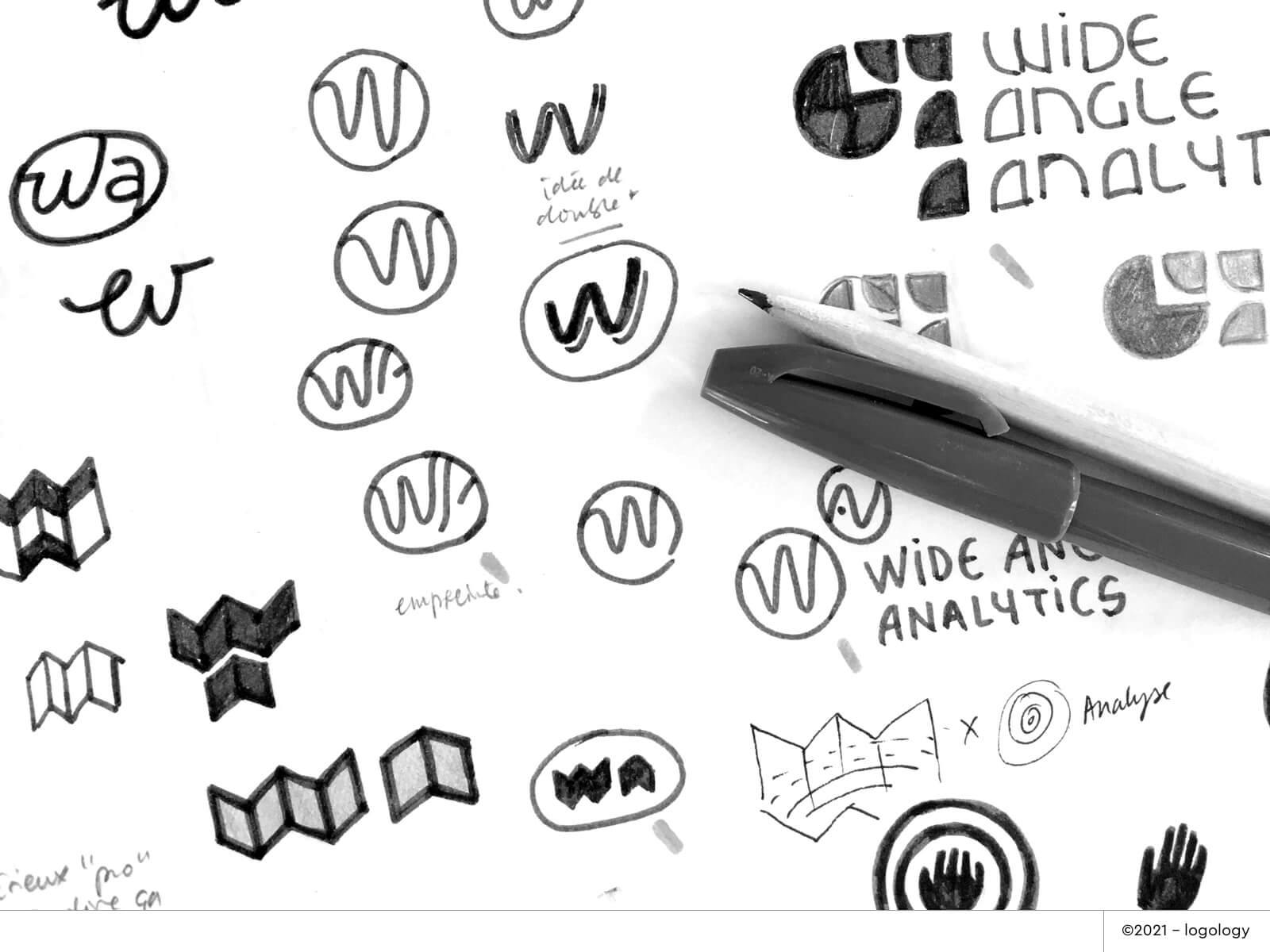 wide angle analytics logo design sketches