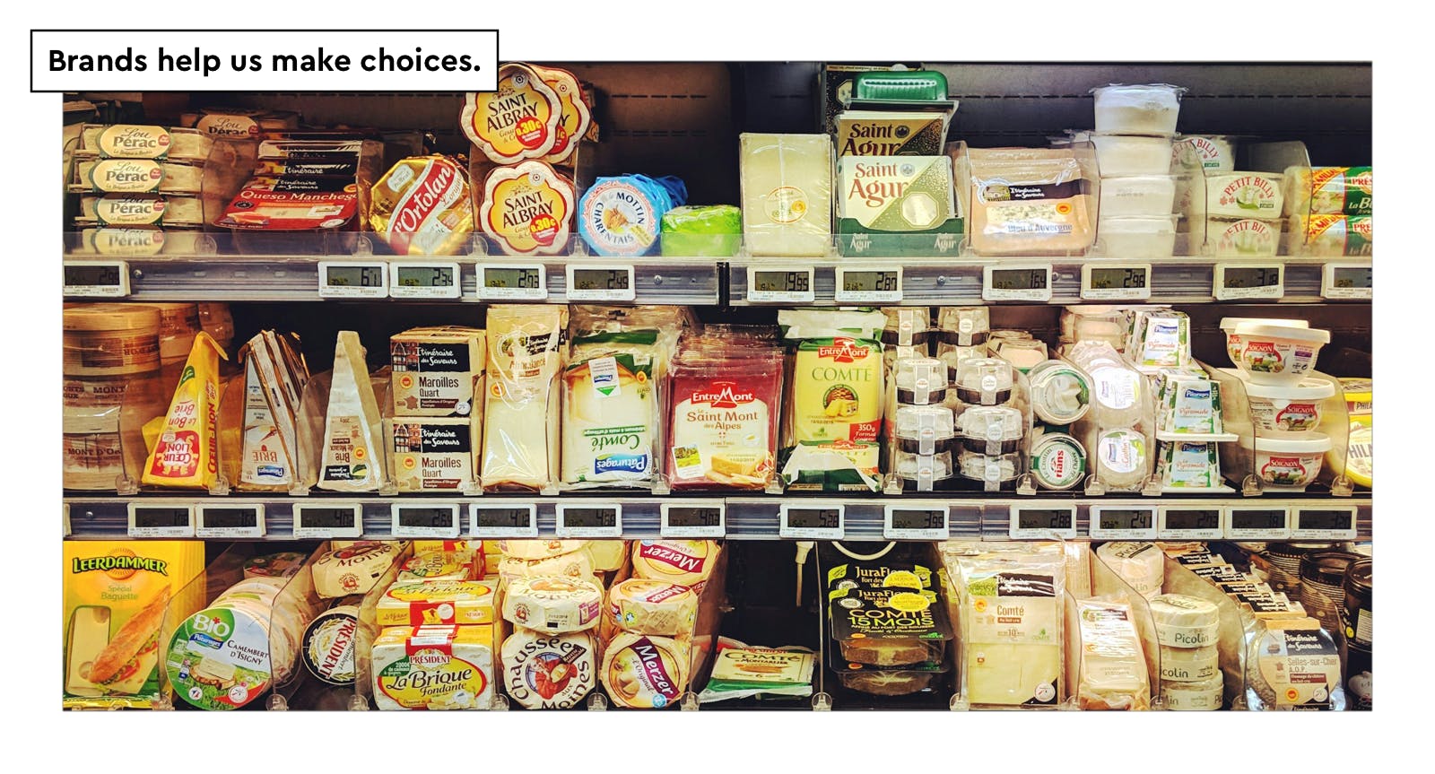 The cheese section in a French supermarket.