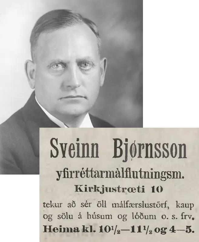 Sveinn Björnsson og fyrsta auglýsing málflutningsskrifstofunnar