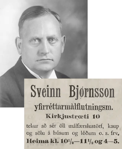 Sveinn Björnsson og fyrsta auglýsing málflutningsskrifstofunnar