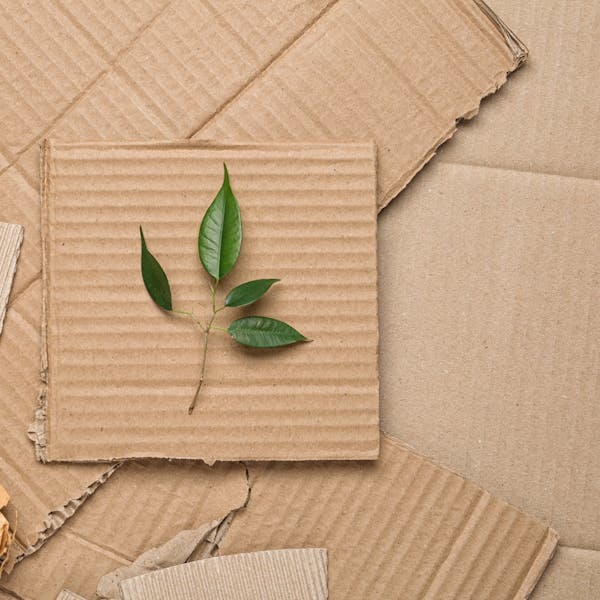 Grænt laufblað á bylgjupappa