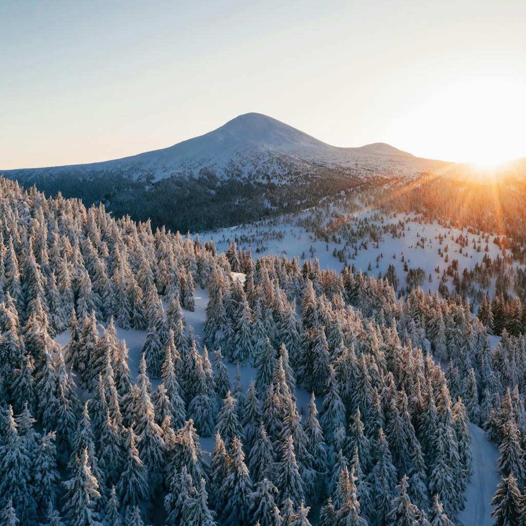 Winter aerial landscape of Carpathian mountains.
