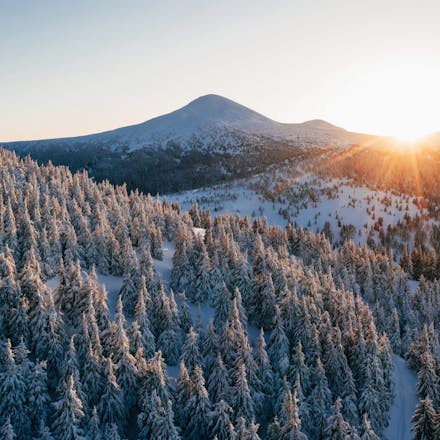 Winter aerial landscape of Carpathian mountains.