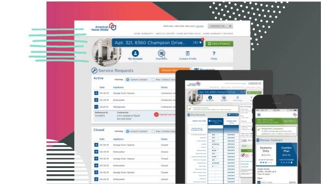 Screenshot of American Home Shield website and mobile app with improved platform development