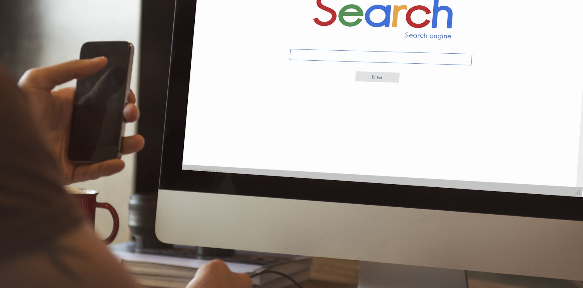 Browser open to a search engine search bar