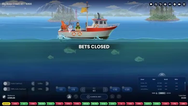 big bass crash bets closed