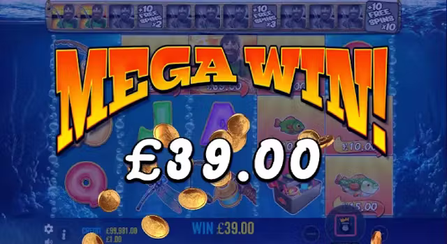 Big Bass Bonanza online slot mega win screenshot