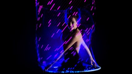 Showact with light effects and LED-Hula-Hoop. 