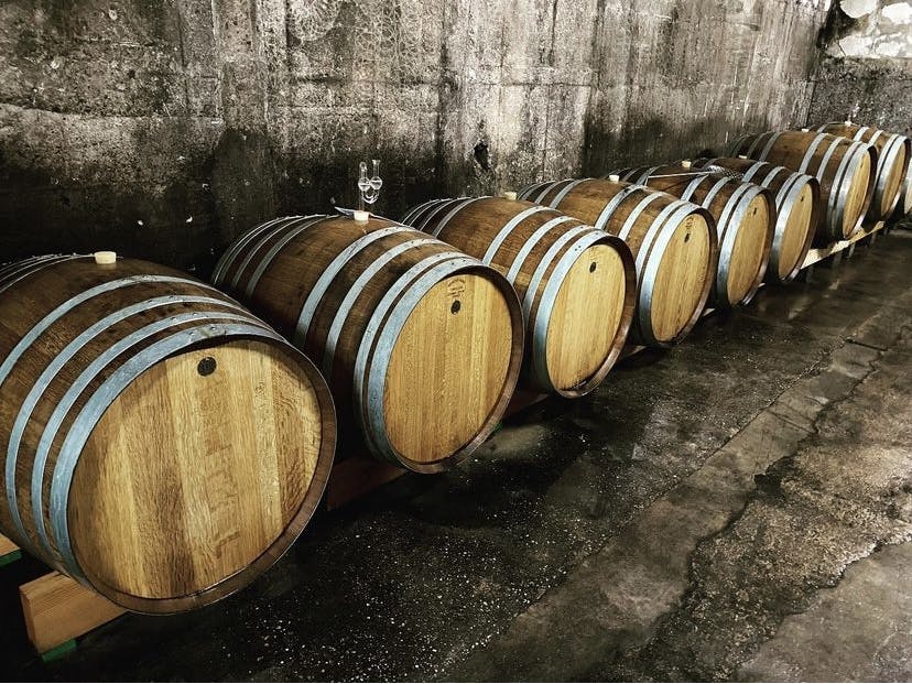 Holzfässer im Weinkeller