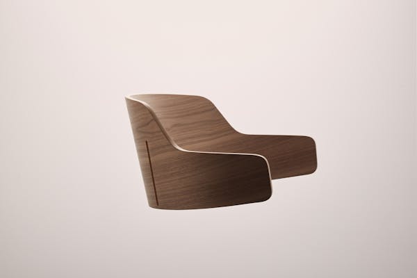 Detailed shot of a wooden backrest of the Seley armchair by Frédéric Dedelley for HorgenGlarus