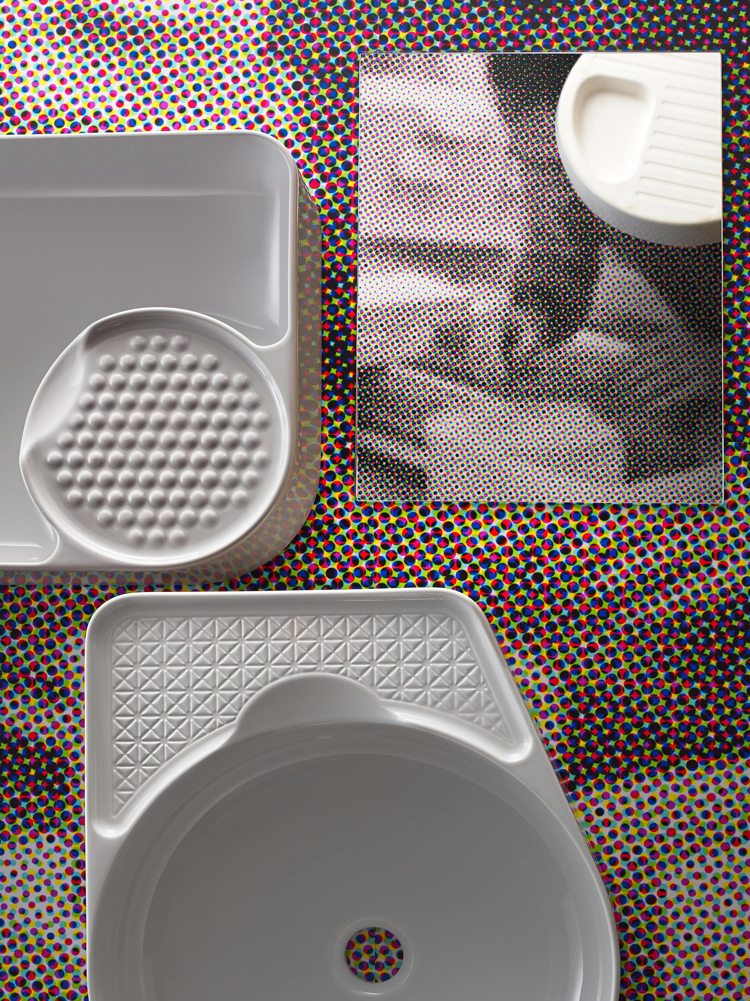 Top view onto a table with wash basins by German designer Konstantin Grcic