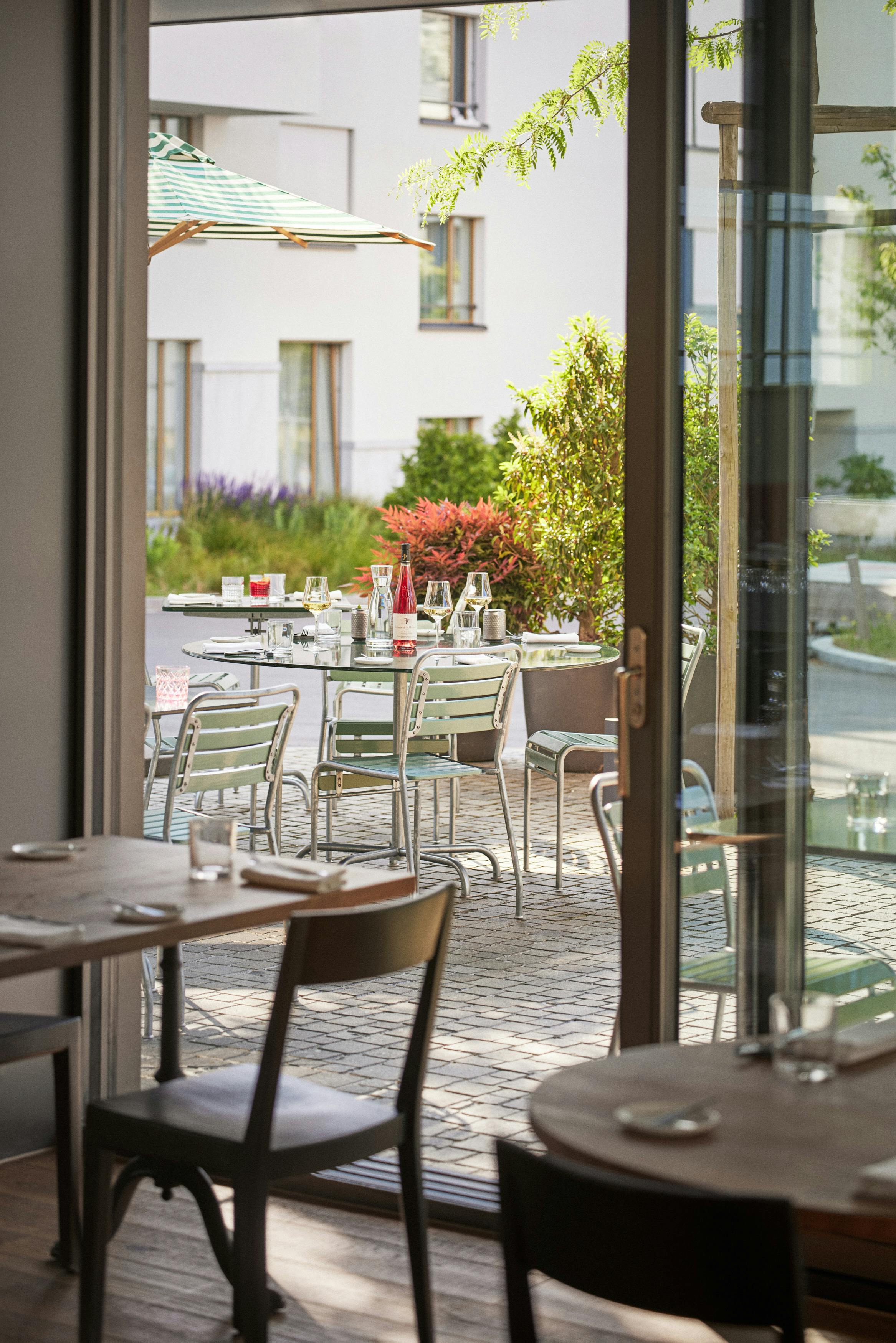 Terrace view with a table in the afternoon light