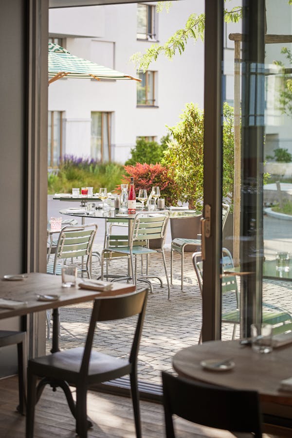 Terrace view with a table in the afternoon light